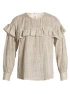 Matchesfashion.com Masscob - Ruffle Trimmed Checked Cotton Top - Womens - White Stripe
