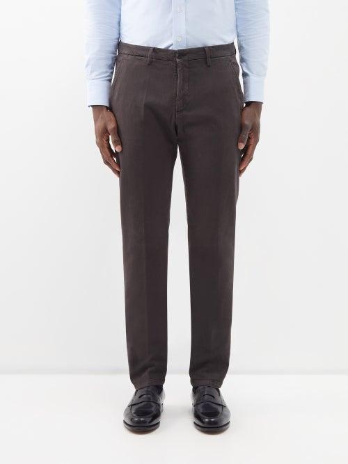 Thom Sweeney - Flat-front Slim-leg Chinos - Mens - Dark Brown