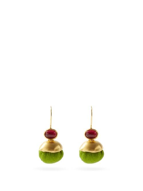 Matchesfashion.com Katerina Makriyianni - Candy Ball Silk & 18kt Gold-plated Earrings - Womens - Green Multi