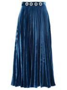 Matchesfashion.com Christopher Kane - Crystal-flower Pleated Velvet Maxi Skirt - Womens - Blue