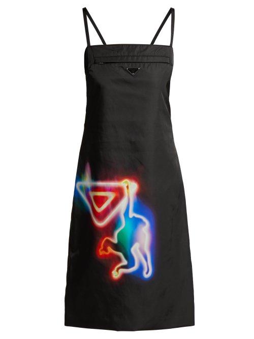 Matchesfashion.com Prada - Neon Monkey Print Nylon Midi Dress - Womens - Black Multi