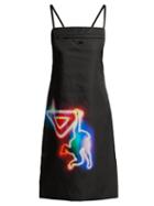 Matchesfashion.com Prada - Neon Monkey Print Nylon Midi Dress - Womens - Black Multi