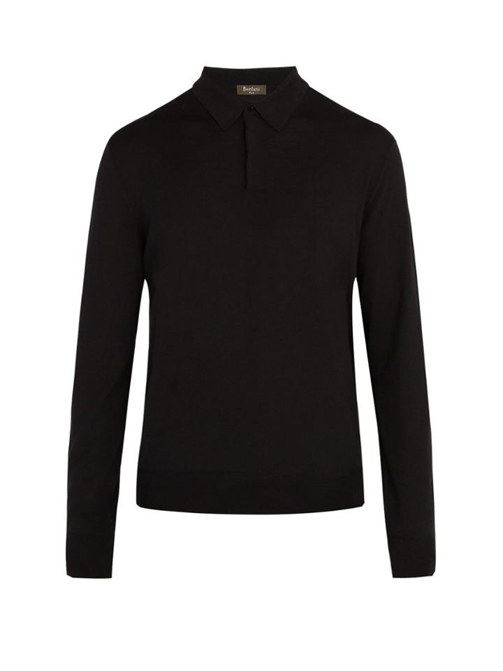 Berluti Knitted Long-sleeved Wool Polo Shirt