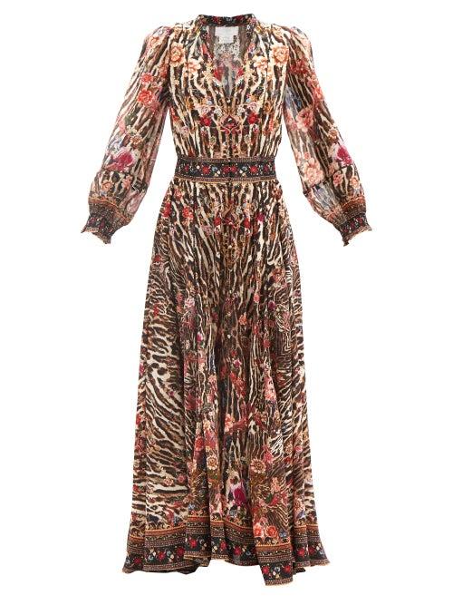Matchesfashion.com Camilla - Liv A Little Shirred-waist Silk Maxi Dress - Womens - Animal