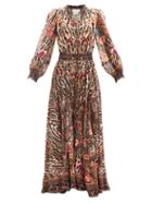 Matchesfashion.com Camilla - Liv A Little Shirred-waist Silk Maxi Dress - Womens - Animal
