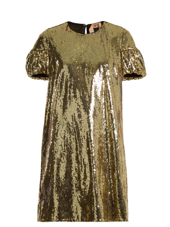 No. 21 Puff-sleeved Sequin-embellished Mini Dress