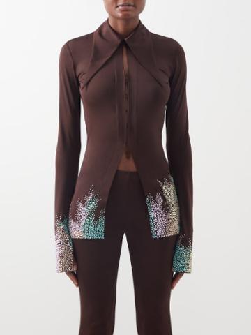 16arlington - Flame-crystal Embellished Jersey Shirt - Womens - Chocolate