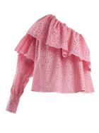 Matchesfashion.com Msgm - One Shoulder Broderie Anglaise Cotton Top - Womens - Pink