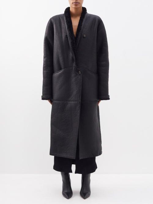 Raey - Shawl Collar Nappa Shearling Maxi Coat - Womens - Black