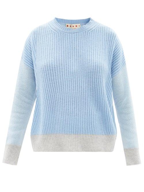 Ladies Rtw Marni - Colour-blocked Ribbed Cashmere Sweater - Womens - Blue