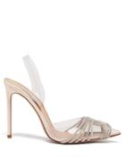 Aquazzura - Gatsby 105 Crystal-embellished Pvc Slingback Pumps - Womens - Pink Gold