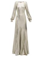 Matchesfashion.com Goat - Illusion Balloon Sleeve Foiled Jersey Dress - Womens - Silver