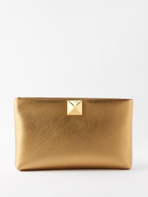 Valentino Garavani - One Stud Leather Clutch Bag - Womens - Gold