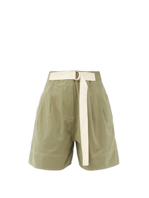 Matchesfashion.com Lee Mathews - Birder Pleated Cotton-poplin Shorts - Womens - Khaki