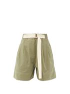 Matchesfashion.com Lee Mathews - Birder Pleated Cotton-poplin Shorts - Womens - Khaki