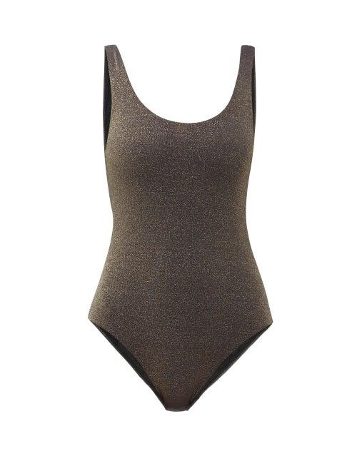 Matchesfashion.com My Beachy Side - Yuz Scoop-neck Metallic Swimsuit - Womens - Black