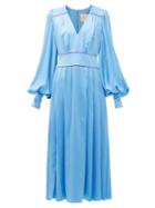 Matchesfashion.com Roksanda - Teruko Pleated Silk-charmeuse Midi Dress - Womens - Blue