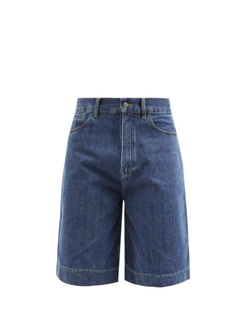Studio Nicholson - Lucio Denim Wide-leg Shorts - Mens - Blue