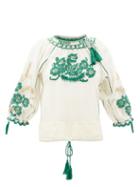 Matchesfashion.com Redvalentino - Floral-embroidered Gauze Blouse - Womens - Ivory