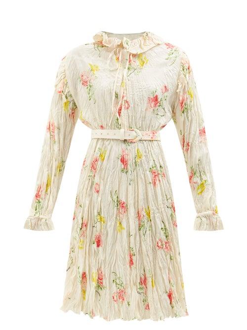 Balenciaga - Floral-print Crinkled-silk Midi Dress - Womens - Multi