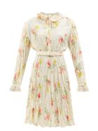 Balenciaga - Floral-print Crinkled-silk Midi Dress - Womens - Multi