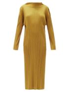 Matchesfashion.com Pleats Please Issey Miyake - High-neck Technical-pleated Midi Dress - Womens - Dark Yellow