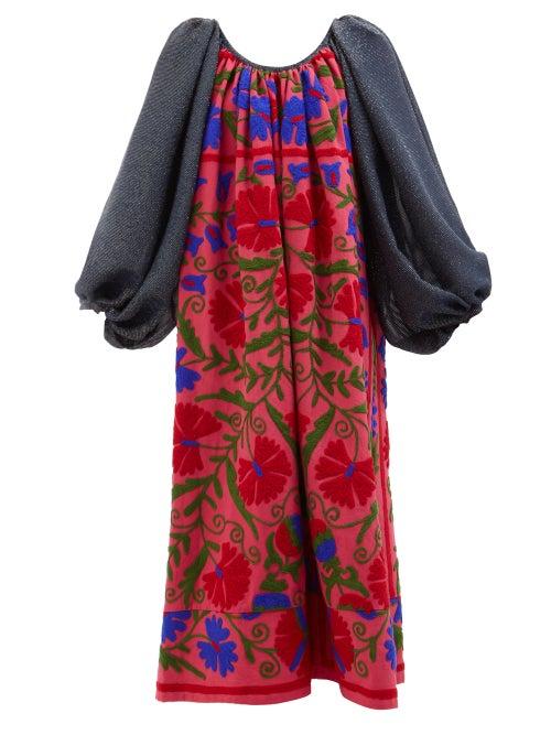 Rianna + Nina - Suzani-embroidered Cotton Midi Dress - Womens - Multi