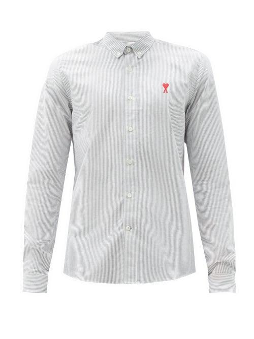 Matchesfashion.com Ami - Logo-embroidered Striped Cotton-poplin Shirt - Mens - Black White