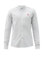 Matchesfashion.com Ami - Logo-embroidered Striped Cotton-poplin Shirt - Mens - Black White