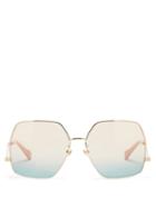 Gucci - Oversized Square Metal Sunglasses - Womens - Green Gold