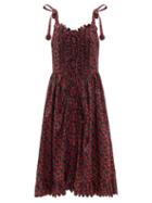 Matchesfashion.com Horror Vacui - Thekla Scalloped Floral-print Cotton Midi Dress - Womens - Black Multi