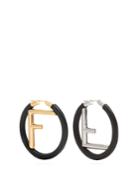 Fendi Logo Leather-covered Hoop Earrings