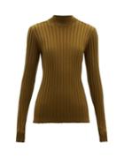 Matchesfashion.com Bottega Veneta - Wide Rib Knitted Wool Blend Sweater - Womens - Dark Green