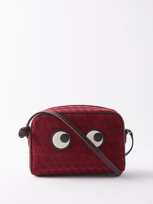Anya Hindmarch - Eyes Velvet Cross-body Bag - Womens - Burgundy
