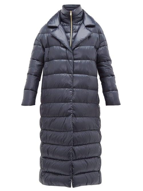 Matchesfashion.com Herno - Longline Ultralight Double Layer Quilted Coat - Womens - Navy