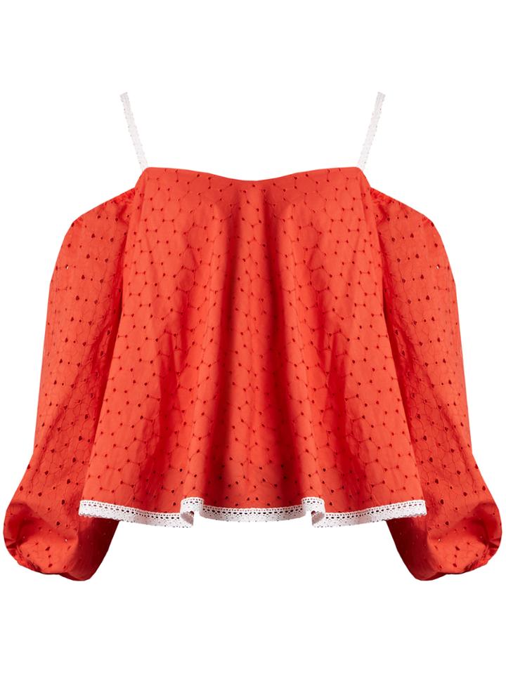 Anna October Puff-sleeve Off-the-shoulder Broderie-anglaise Top