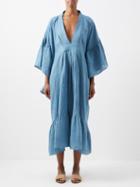 Fil De Vie - Luna Ramie-gauze Kaftan - Womens - Dark Blue