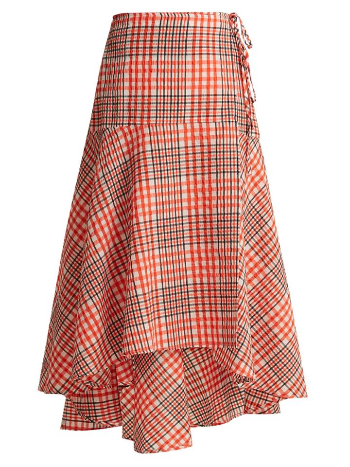 Ganni Charron Tartan Cotton-blend Seersucker Skirt