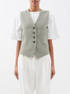 Brunello Cucinelli - Linen-blend Twill Waistcoat - Womens - Sage