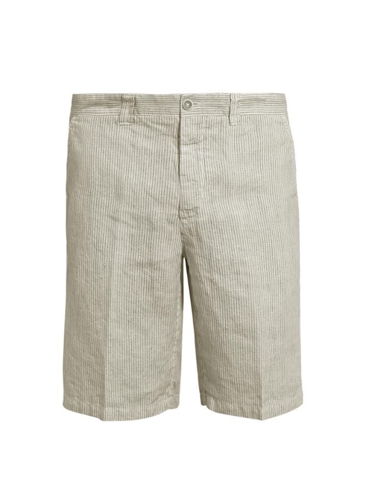 120 Lino Mid-rise Slim-leg Striped Linen Shorts
