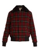 Matchesfashion.com Saint Laurent - Checked Wool Blend Bomber Jacket - Womens - Black Red
