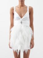 Alessandra Rich - Crystal Feather-trimmed Silk-satin Mini Dress - Womens - White