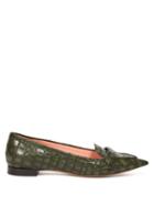Matchesfashion.com Rochas - Point Toe Crocodile Effect Leather Flats - Womens - Dark Green