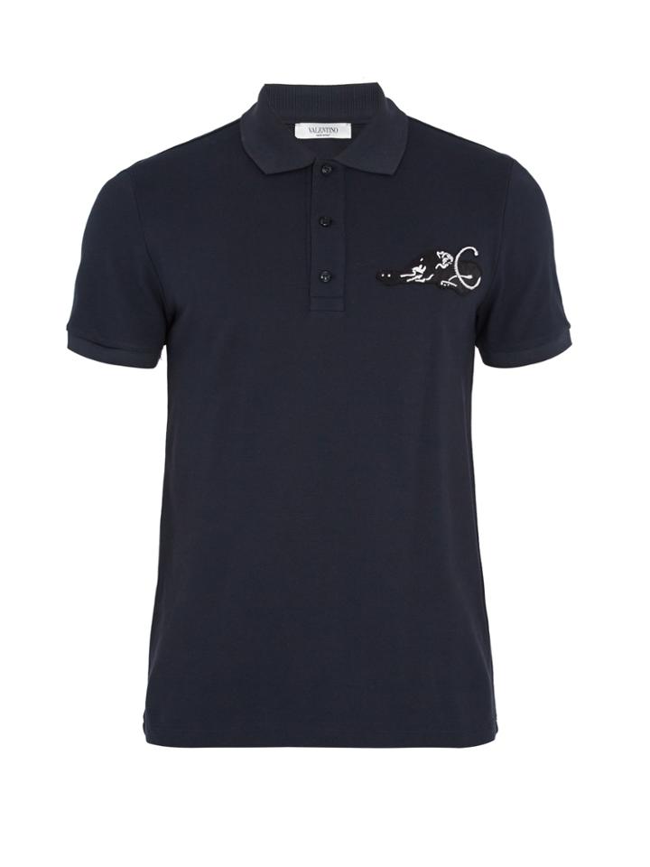 Valentino Panther-appliqu Cotton-piqu Polo Shirt