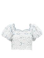 Loveshackfancy - Melina Broderie-anglaise Puff-sleeve Top - Womens - Blue White