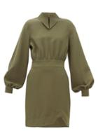 Matchesfashion.com Ganni - Point-collar Crepe Mini Dress - Womens - Khaki