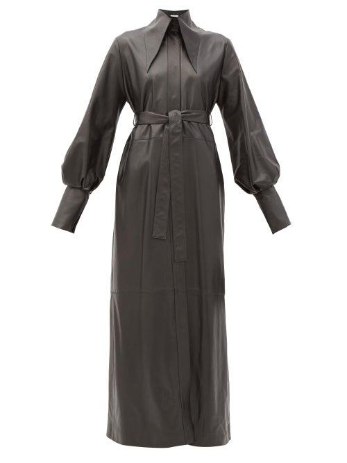 Matchesfashion.com 16arlington - Namika Belted Leather Maxi Shirt Dress - Womens - Black