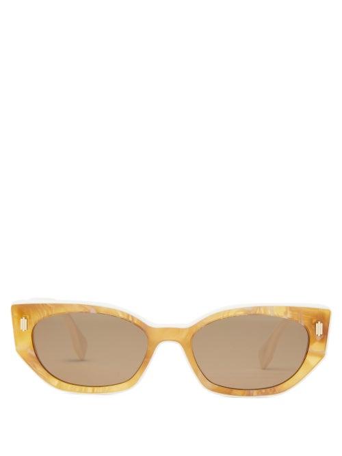 Fendi - Oval Acetate Sunglasses - Womens - Brown Cream