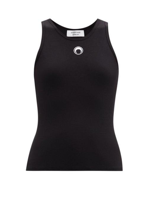 Matchesfashion.com Marine Serre - Borderline Crescent Moon Cotton-blend Tank Top - Womens - Black