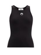 Matchesfashion.com Marine Serre - Borderline Crescent Moon Cotton-blend Tank Top - Womens - Black